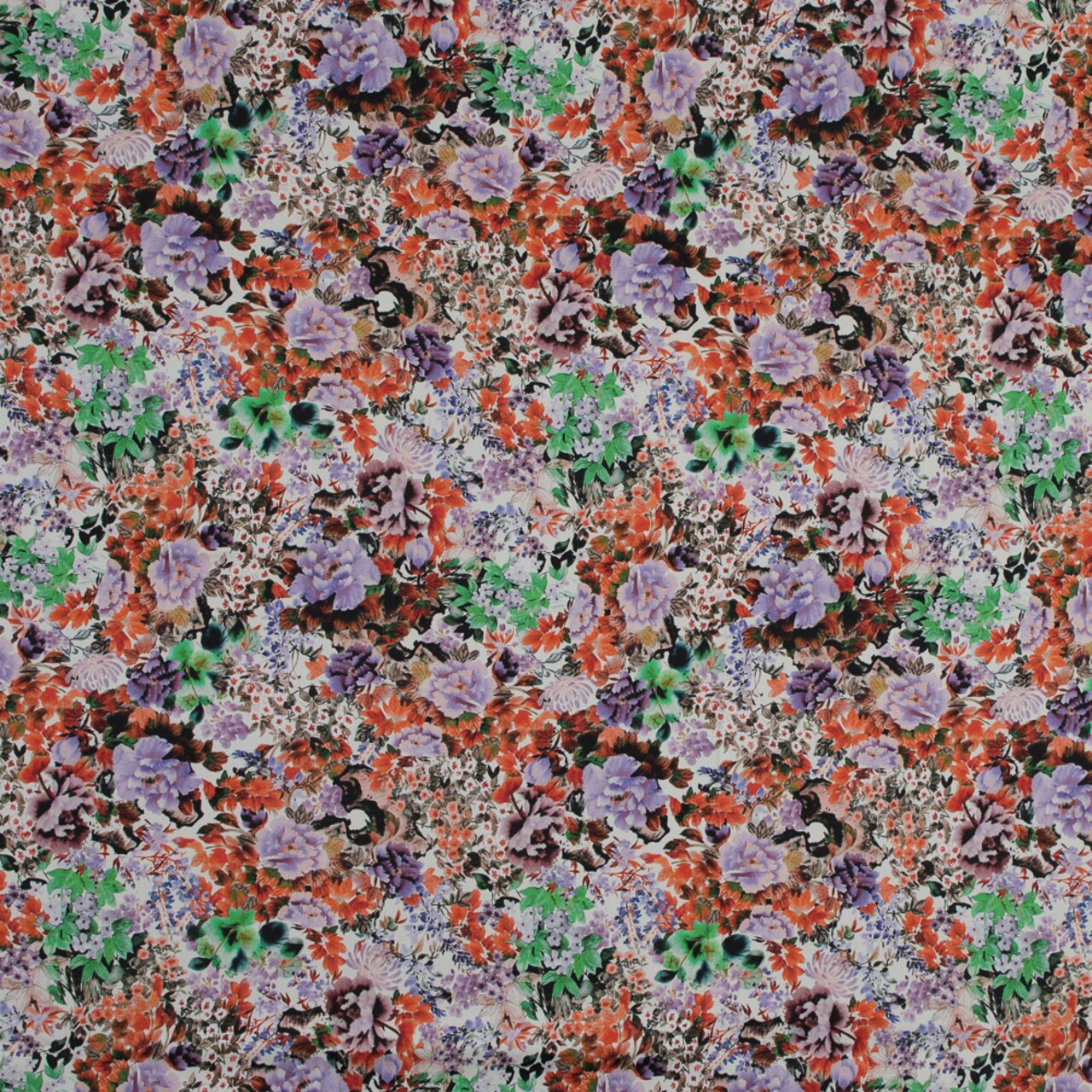 1 Yard Orange and Purple Floral Wild Lantana Print Stretch Cotton Sateen Fabric